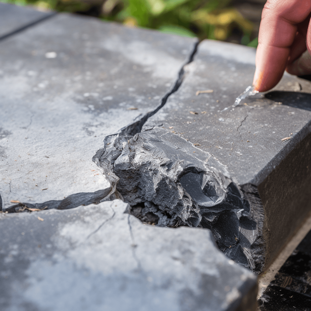 Comment doit-on réparer les dommages causés à une surface en pierre grise?